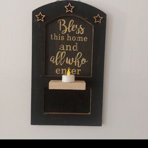 Primitive Black Wall Plaque with Candle Holder